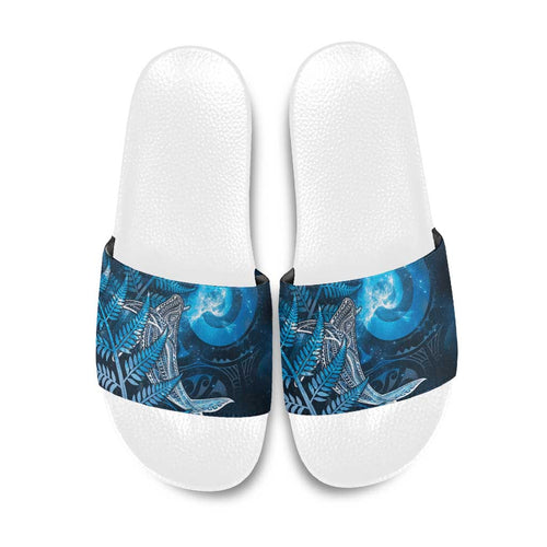 New Zealand Matariki Slide Sandals Maori Koru With Humpback Whale Blue