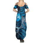 New Zealand Matariki Summer Maxi Dress Maori Koru With Humpback Whale Blue