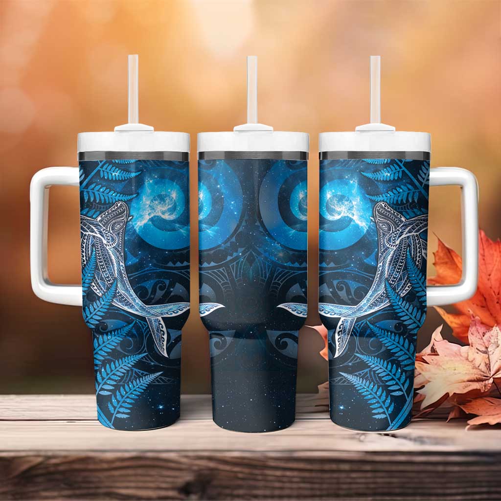 New Zealand Matariki Tumbler With Handle Maori Koru With Humpback Whale Blue