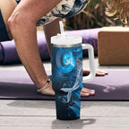 New Zealand Matariki Tumbler With Handle Maori Koru With Humpback Whale Blue