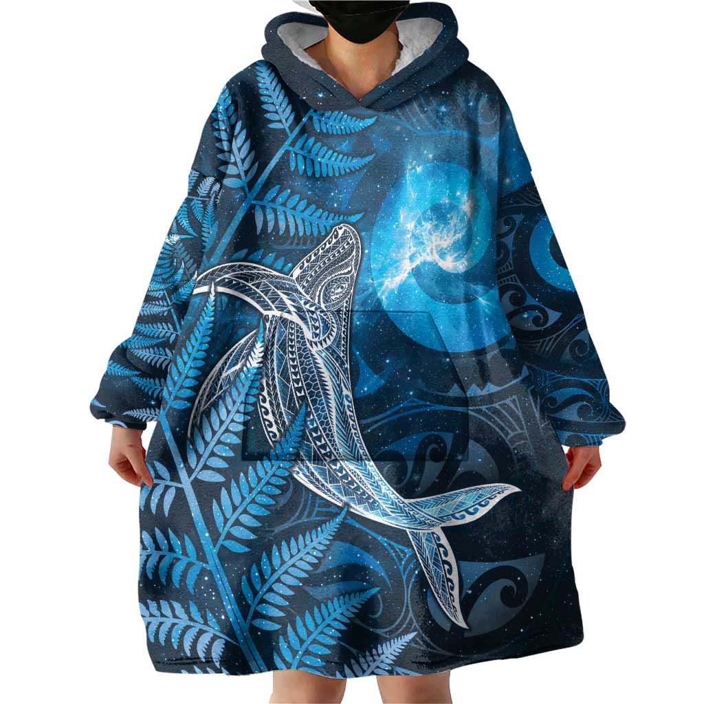 New Zealand Matariki Wearable Blanket Hoodie Maori Koru With Humpback Whale Blue