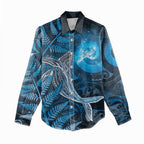 New Zealand Matariki Women Casual Shirt Maori Koru With Humpback Whale Blue