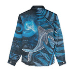 New Zealand Matariki Women Casual Shirt Maori Koru With Humpback Whale Blue