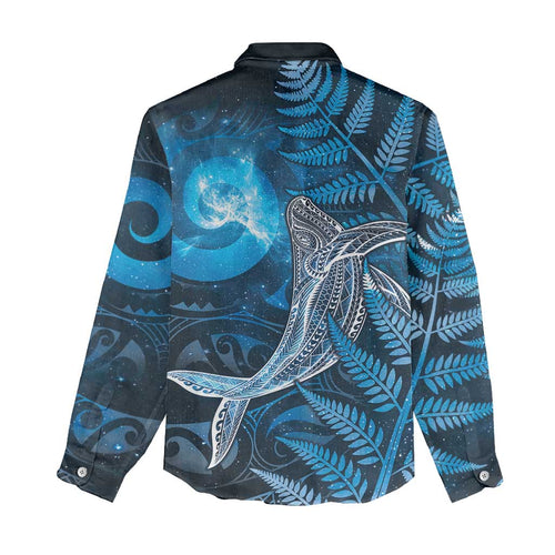 New Zealand Matariki Women Casual Shirt Maori Koru With Humpback Whale Blue