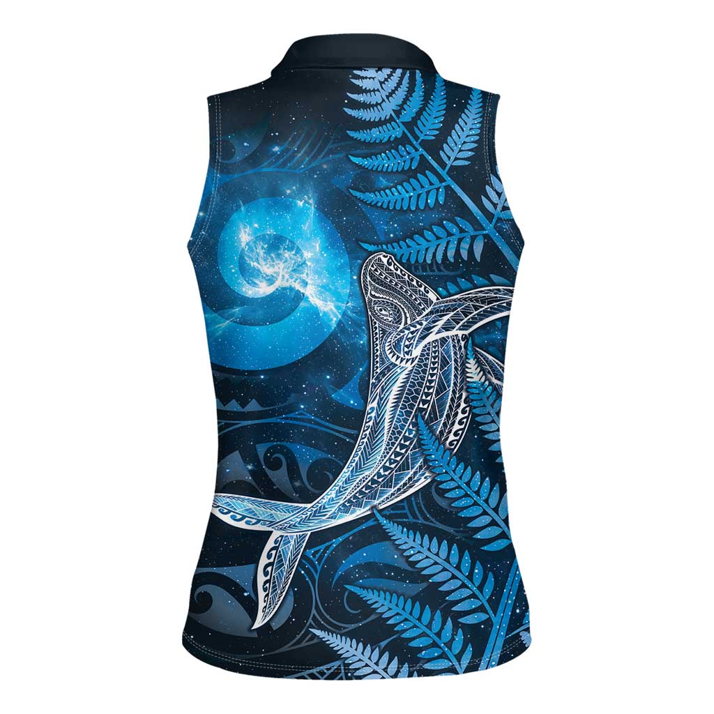 New Zealand Matariki Women Sleeveless Polo Shirt Maori Koru With Humpback Whale Blue