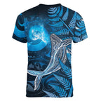 New Zealand Matariki Women V-Neck T-Shirt Maori Koru With Humpback Whale Blue