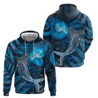 New Zealand Matariki Zip Hoodie Maori Koru With Humpback Whale Blue