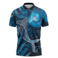 New Zealand Matariki Zipper Polo Shirt Maori Koru With Humpback Whale Blue