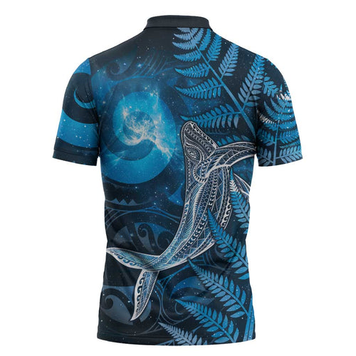 New Zealand Matariki Zipper Polo Shirt Maori Koru With Humpback Whale Blue