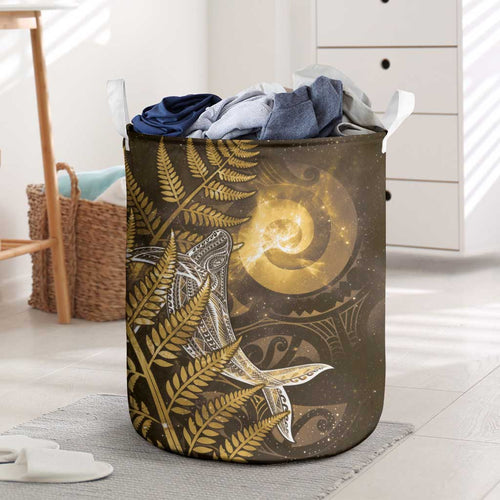 New Zealand Matariki Laundry Basket Maori Koru With Humpback Whale Gold