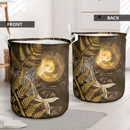 New Zealand Matariki Laundry Basket Maori Koru With Humpback Whale Gold