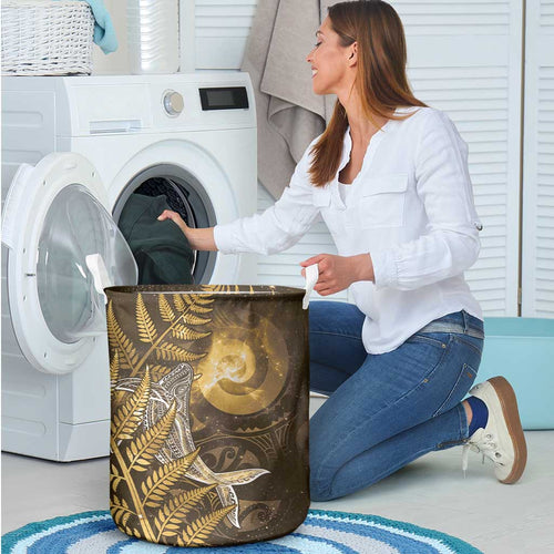 New Zealand Matariki Laundry Basket Maori Koru With Humpback Whale Gold