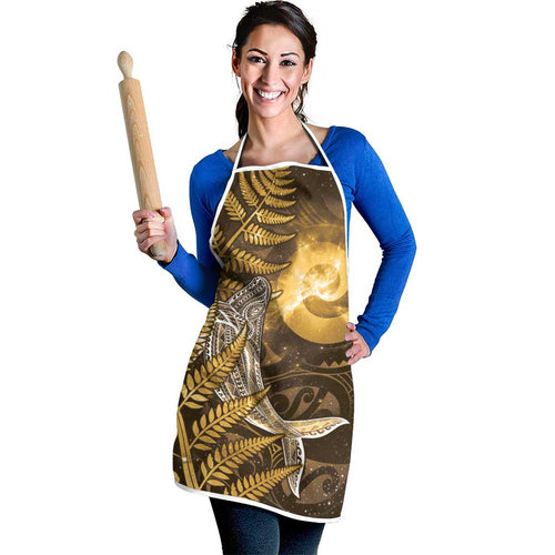 New Zealand Matariki Apron Maori Koru With Humpback Whale Gold