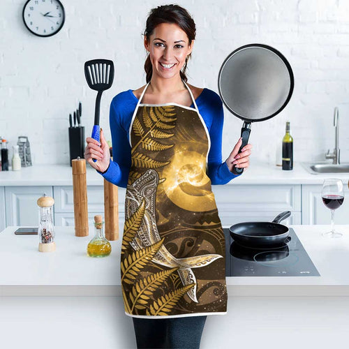 New Zealand Matariki Apron Maori Koru With Humpback Whale Gold