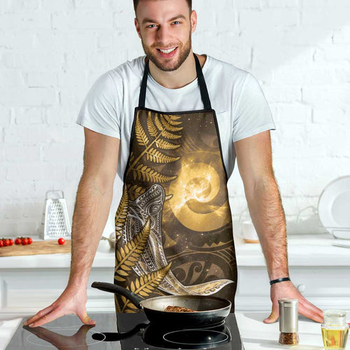New Zealand Matariki Apron Maori Koru With Humpback Whale Gold