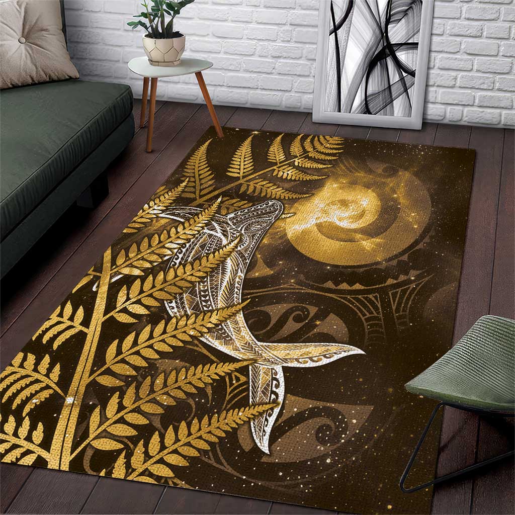 New Zealand Matariki Area Rug Maori Koru With Humpback Whale Gold