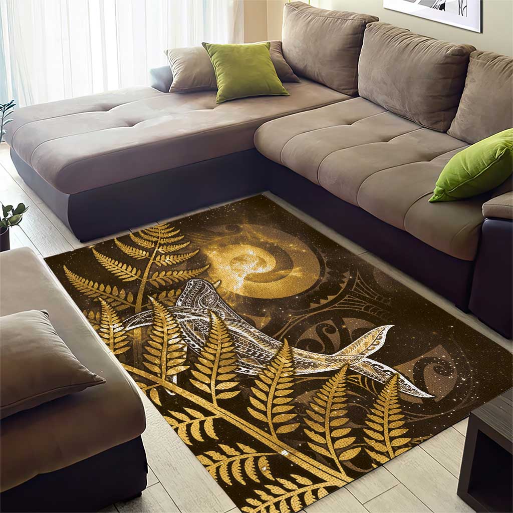 New Zealand Matariki Area Rug Maori Koru With Humpback Whale Gold