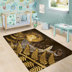 New Zealand Matariki Area Rug Maori Koru With Humpback Whale Gold
