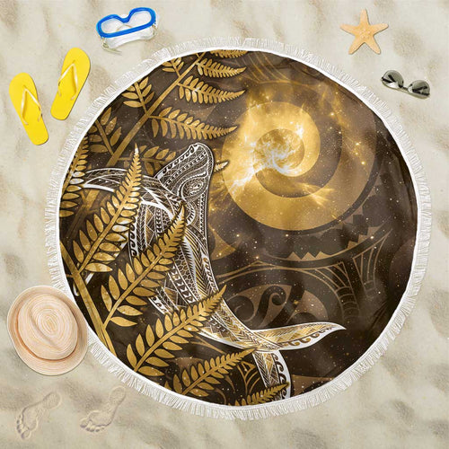 New Zealand Matariki Beach Blanket Maori Koru With Humpback Whale Gold