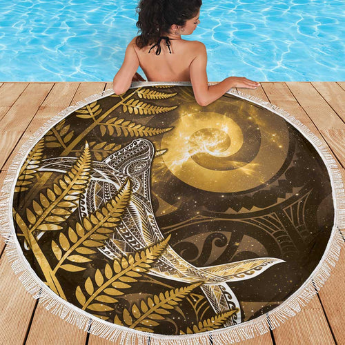 New Zealand Matariki Beach Blanket Maori Koru With Humpback Whale Gold
