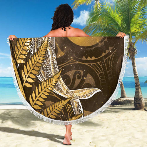 New Zealand Matariki Beach Blanket Maori Koru With Humpback Whale Gold