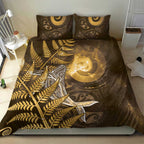 New Zealand Matariki Bedding Set Maori Koru With Humpback Whale Gold