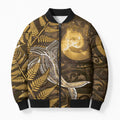 New Zealand Matariki Bomber Puffer Jacket Maori Koru With Humpback Whale Gold