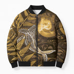 New Zealand Matariki Bomber Puffer Jacket Maori Koru With Humpback Whale Gold