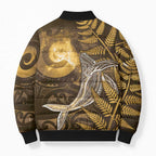 New Zealand Matariki Bomber Puffer Jacket Maori Koru With Humpback Whale Gold