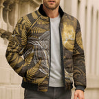 New Zealand Matariki Bomber Puffer Jacket Maori Koru With Humpback Whale Gold