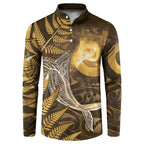 New Zealand Matariki Button Sweatshirt Maori Koru With Humpback Whale Gold