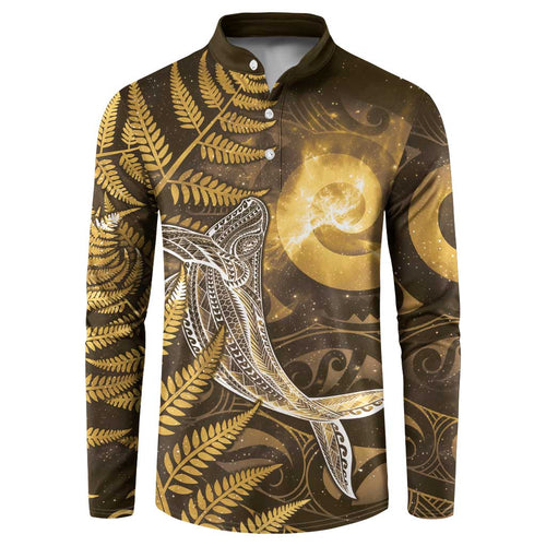 New Zealand Matariki Button Sweatshirt Maori Koru With Humpback Whale Gold