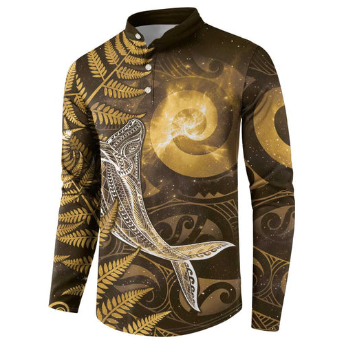 New Zealand Matariki Button Sweatshirt Maori Koru With Humpback Whale Gold
