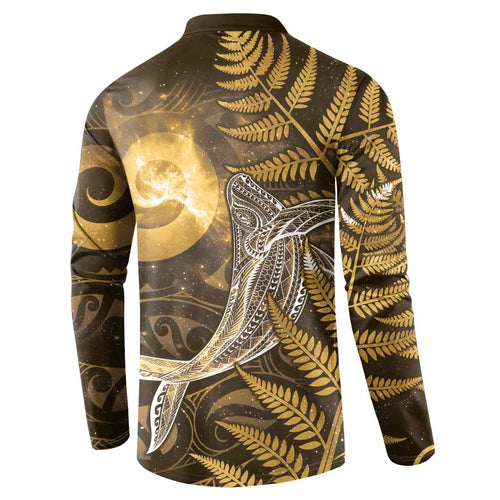 New Zealand Matariki Button Sweatshirt Maori Koru With Humpback Whale Gold