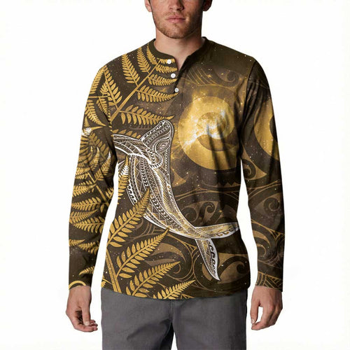 New Zealand Matariki Button Sweatshirt Maori Koru With Humpback Whale Gold