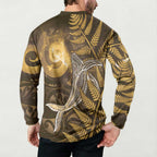 New Zealand Matariki Button Sweatshirt Maori Koru With Humpback Whale Gold