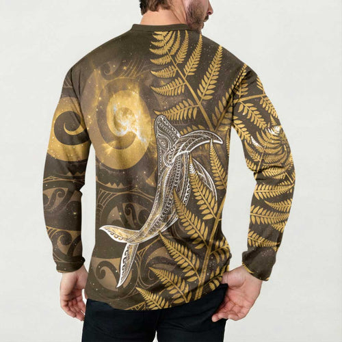 New Zealand Matariki Button Sweatshirt Maori Koru With Humpback Whale Gold
