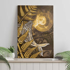 New Zealand Matariki Canvas Wall Art Maori Koru With Humpback Whale Gold
