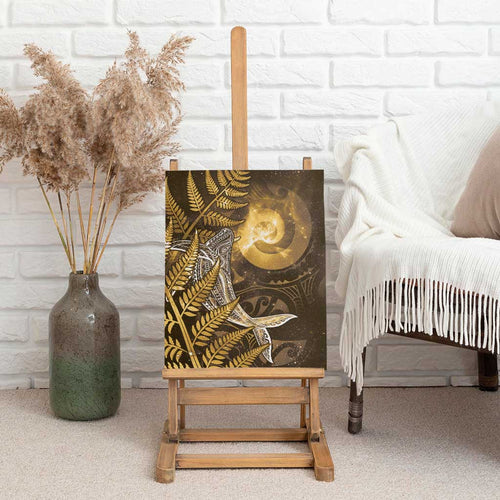 New Zealand Matariki Canvas Wall Art Maori Koru With Humpback Whale Gold