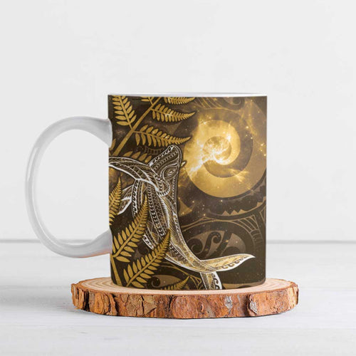 New Zealand Matariki Ceramic Mug Maori Koru With Humpback Whale Gold
