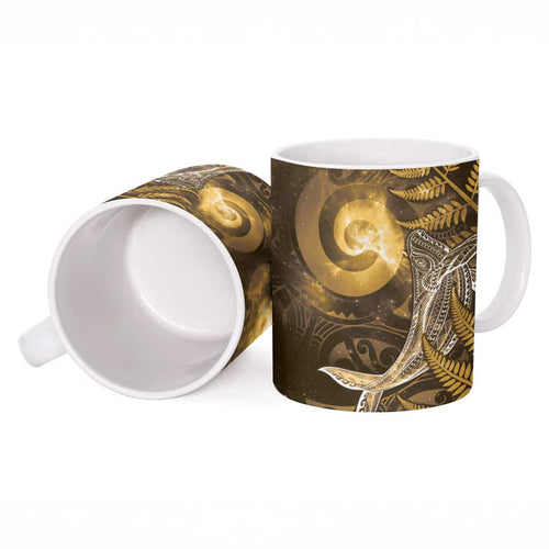 New Zealand Matariki Ceramic Mug Maori Koru With Humpback Whale Gold