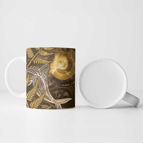 New Zealand Matariki Ceramic Mug Maori Koru With Humpback Whale Gold