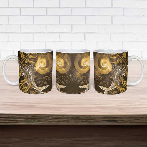 New Zealand Matariki Ceramic Mug Maori Koru With Humpback Whale Gold