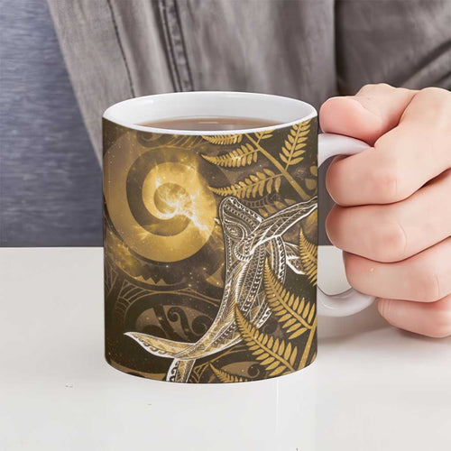 New Zealand Matariki Ceramic Mug Maori Koru With Humpback Whale Gold