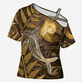 New Zealand Matariki Cross Shoulder Shirt Maori Koru With Humpback Whale Gold