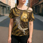 New Zealand Matariki Cross Shoulder Shirt Maori Koru With Humpback Whale Gold