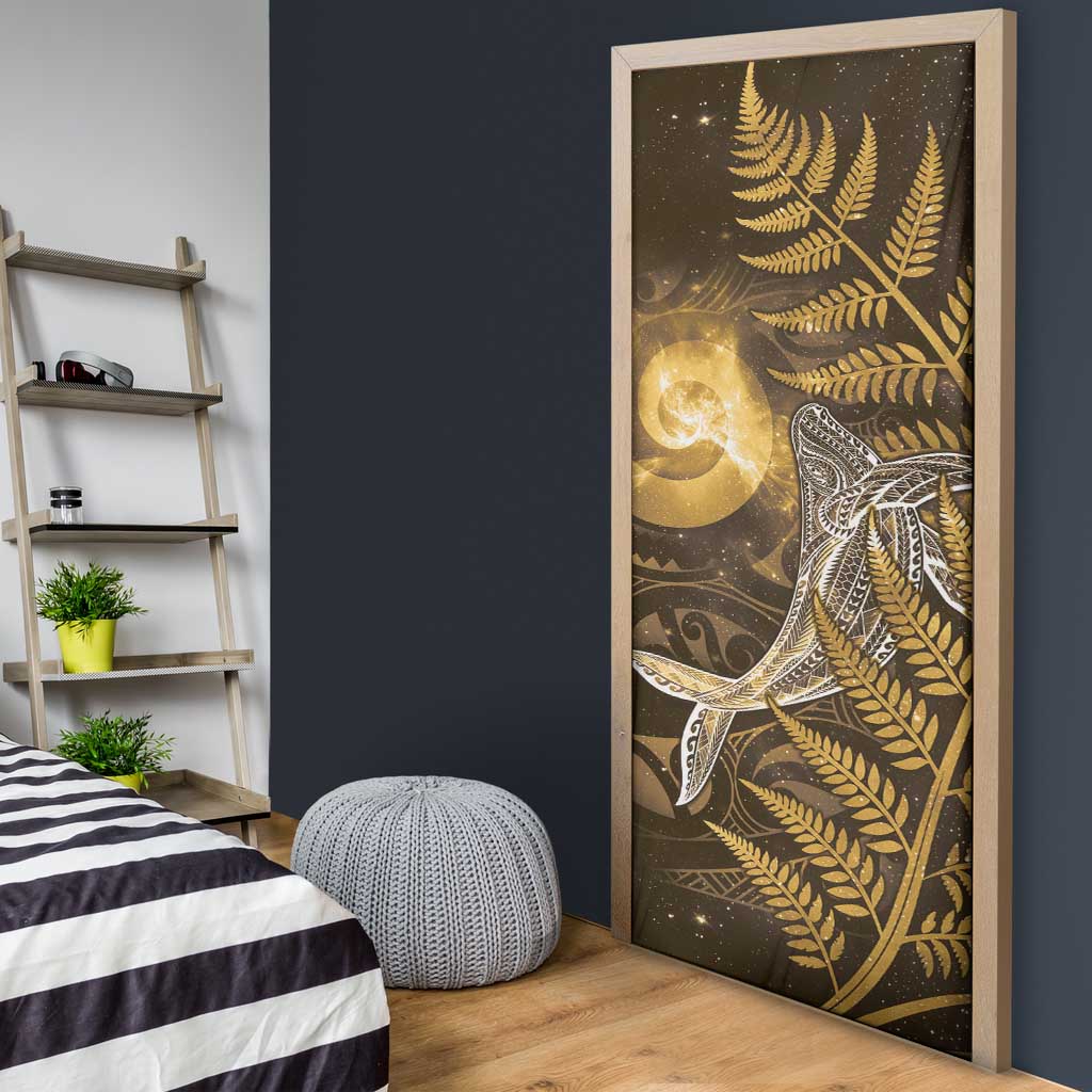 New Zealand Matariki Door Cover Maori Koru With Humpback Whale Gold