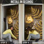 New Zealand Matariki Door Cover Maori Koru With Humpback Whale Gold