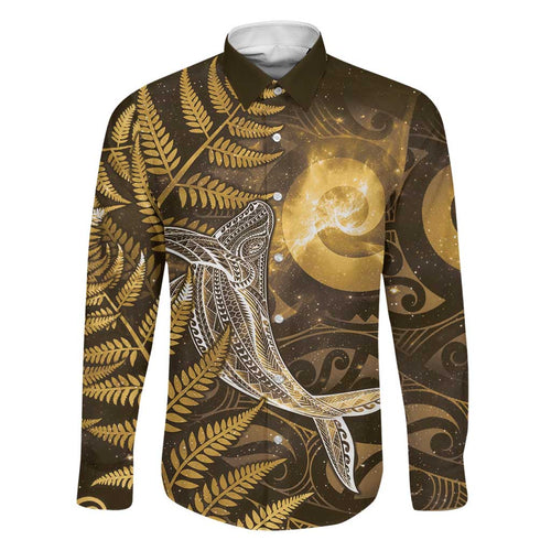 New Zealand Matariki Family Matching Mermaid Dress and Hawaiian Shirt Maori Koru With Humpback Whale Gold