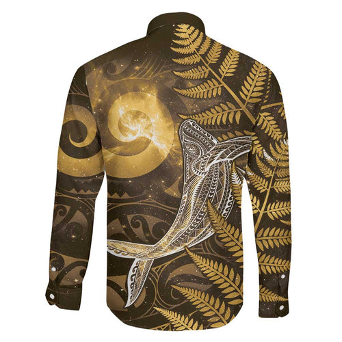 New Zealand Matariki Family Matching Off Shoulder Maxi Dress and Hawaiian Shirt Maori Koru With Humpback Whale Gold